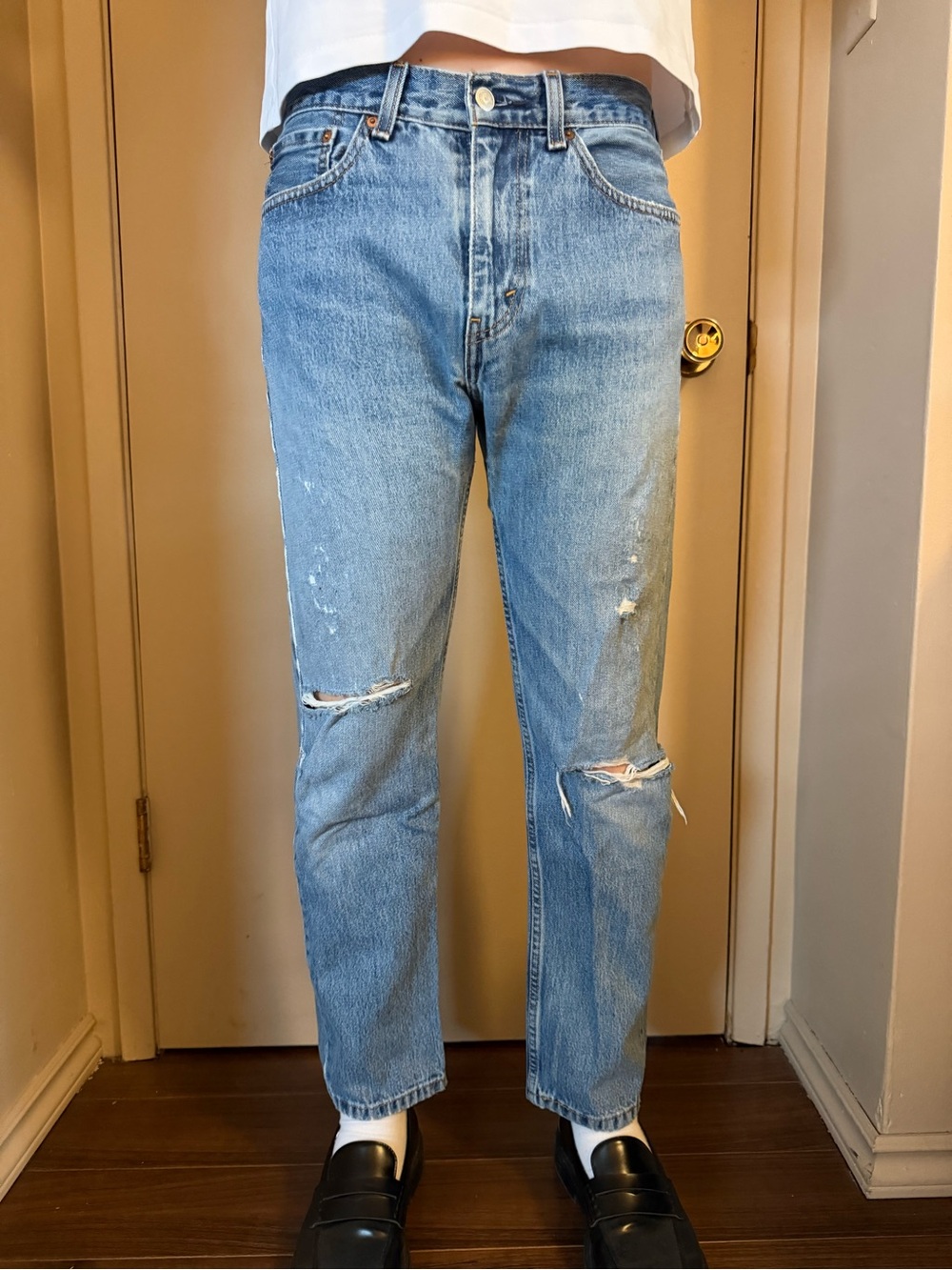 Vintage Levi's Light Blue Distressed 505 Straight Jeans